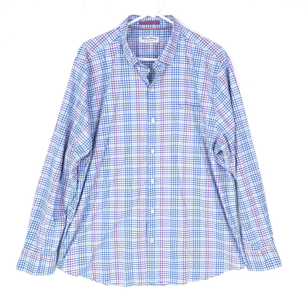 Tommy Bahama The Siesta Key Mens XL Blue Purple Gingham Check Button Down Shirt - Picture 2 of 10